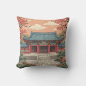 東洋の宮殿を描いた枕 クッション (正面)