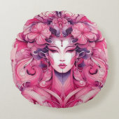 東洋の抽象芸術を表す芸者ピンクの花 ラウンドクッション (正面)