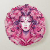 東洋の抽象芸術を表す芸者ピンクの花 ラウンドクッション (裏面)