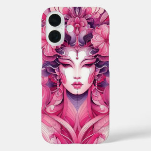 東洋の抽象芸術を表す芸者ピンクの花 iPhone 16ケース