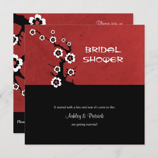 東洋の桜のブライダルシャワー 招待状 (正面/裏面)