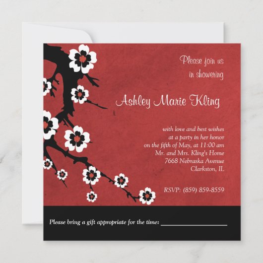 東洋の桜のブライダルシャワー 招待状 (裏面)