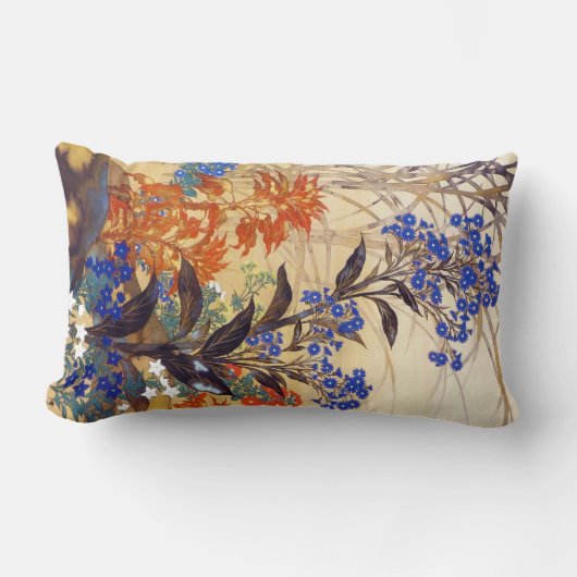 東洋の水彩鮮やかヴィンテージの花 ランバークッション (正面)