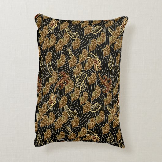 東洋の海のドラゴンパターン アクセントクッション (裏面(縦))