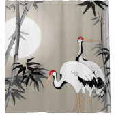 東洋の竹と鶴が夕暮れ シャワーカーテン (正面)
