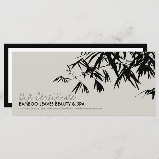 東洋の竹葉のスパ禅のギフト証明書 (正面/裏面)
