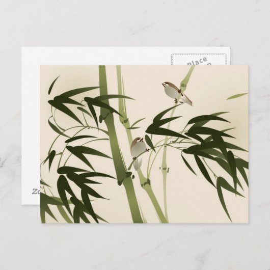 東洋の絵画スタイルの竹の枝 ポストカード (正面/裏面)