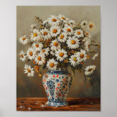 東洋の花瓶のデイジーの中の白い絵を描 ポスター (正面)