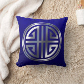 東洋の装飾用の長い生命記号のコバルトの銀 クッション (ブランケット)