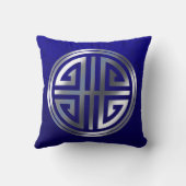 東洋の装飾用の長い生命記号のコバルトの銀 クッション (裏面)