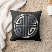 東洋の装飾用の長い生命記号の黒の銀 クッション (ブランケット)