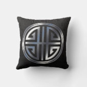 東洋の装飾用の長い生命記号の黒の銀 クッション (裏面)