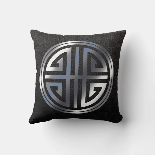 東洋の装飾用の長い生命記号の黒の銀 クッション (裏面)