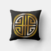 東洋の装飾用の長い生命記号|の黒い金ゴールド クッション (裏面)