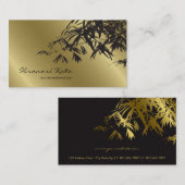 東洋の金ゴールドおよび黒竹の葉のスタイリッシュな禅 名刺 (正面/裏面)