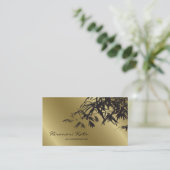 東洋の金ゴールドおよび黒竹の葉のスタイリッシュな禅 名刺 (スタンド正面)