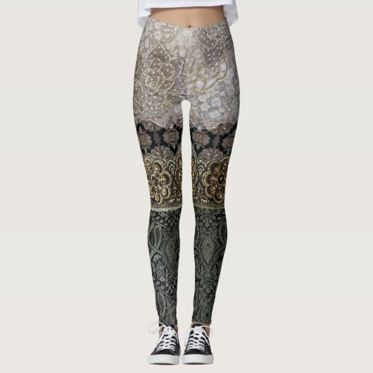 東洋の銀及び金ゴールドのレースのガーター レギンス (正面)