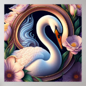 東洋エレガントの花の水彩白鳥 ポスター (正面)