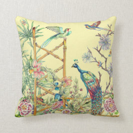 東洋エレガントの花園の黄色い孔雀 クッション