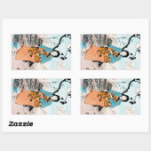 東洋カッコいいクラシック芸者のレディーアート 長方形シール (シート)