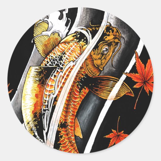 東洋カッコいい金ゴールドラッキーコイ魚タトゥー ラウンドシール (正面)