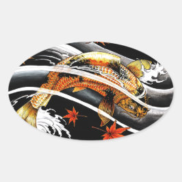 東洋カッコいい金ゴールドラッキーコイ魚タトゥー 楕円形シール