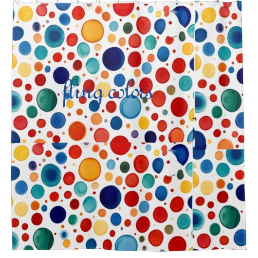 東洋スタイル水彩画水玉模様美術 シャワーカーテン (正面)