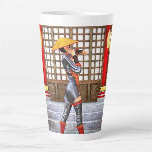 東洋ファンタジー風の神秘的な戦士姫 カフェラテマグ (正面)