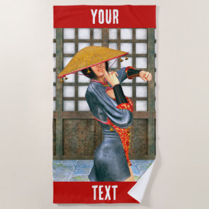 東洋ファンタジー風の神秘的な戦士姫 ビーチタオル