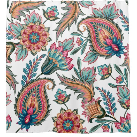 東洋ペイズリー:ヴィンテージフローラシームレス シャワーカーテン (正面)