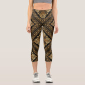 東洋ヴィンテージダマスク – 黒と金ゴールド カプリレギンス (正面)