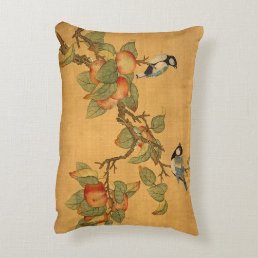東洋中国のの鳥類と果実 アクセントクッション (裏面(縦))