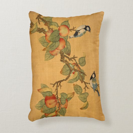 東洋中国のの鳥類と果実 アクセントクッション (正面(垂直))