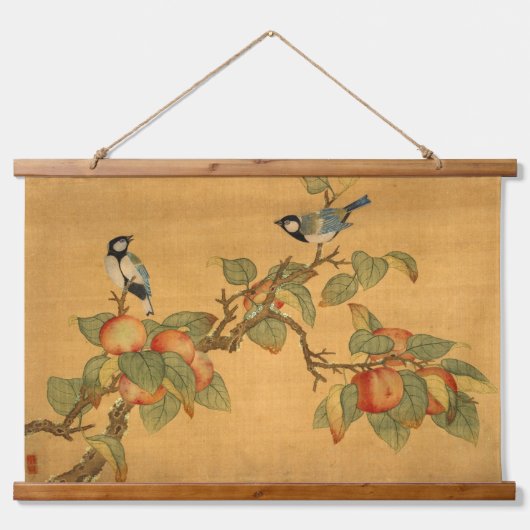 東洋中国のの鳥類と果実 吊り下げ型タペストリー (正面)