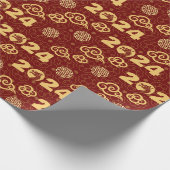東洋中国のの龍と赤い金ゴールドの装飾 ラッピングペーパー (角)