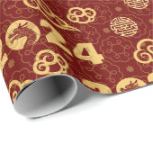 東洋中国のの龍と赤い金ゴールドの装飾 ラッピングペーパー (ロールコーナー)