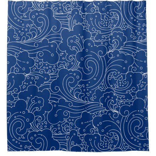 東洋抽象芸術の水波模様 シャワーカーテン (正面)