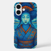 東洋抽象芸術美しい芸者舞妓ブルー波 Case-Mate iPhoneケース (裏面)