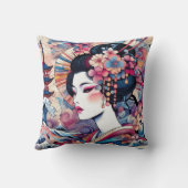 東洋抽象芸術芸者ピンク花波 クッション (裏面)