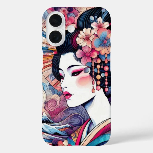 東洋抽象芸術芸者ピンク花波 Case-Mate iPhoneケース (裏面)