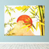 東洋日本のの山の日の出と竹 キャンバスプリント (インサイチュ (ウッドフロア))