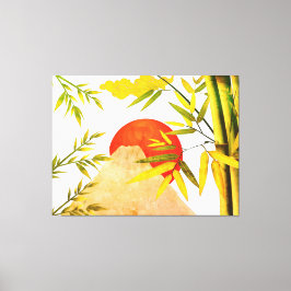 東洋日本のの山の日の出と竹 キャンバスプリント