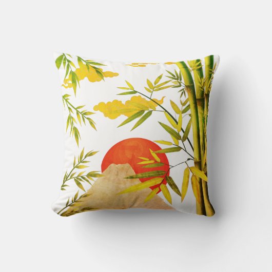 東洋日本のの山の日の出と竹 クッション (正面)
