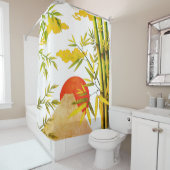 東洋日本のの山の日の出と竹 シャワーカーテン (インサイチュ)