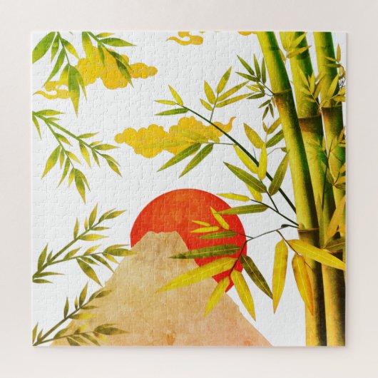 東洋日本のの山の日の出と竹 ジグソーパズル (縦)