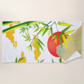 東洋日本のの山の日の出と竹 ビーチタオル (正面)