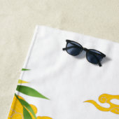 東洋日本のの山の日の出と竹 ビーチタオル (インサイチュ)