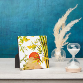 東洋日本のの山の日の出と竹 フォトプラーク