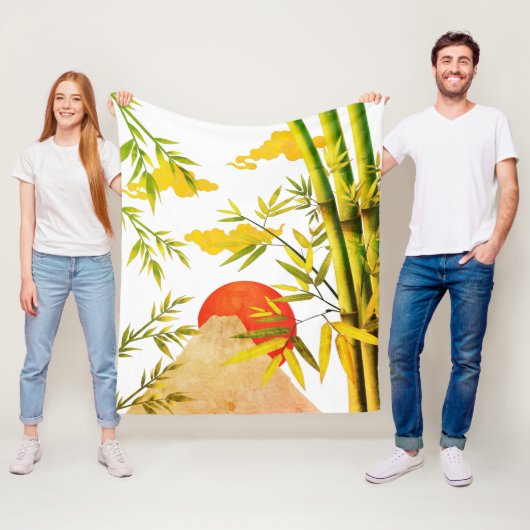 東洋日本のの山の日の出と竹 フリースブランケット (インサイチュ)