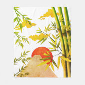 東洋日本のの山の日の出と竹 フリースブランケット (正面)